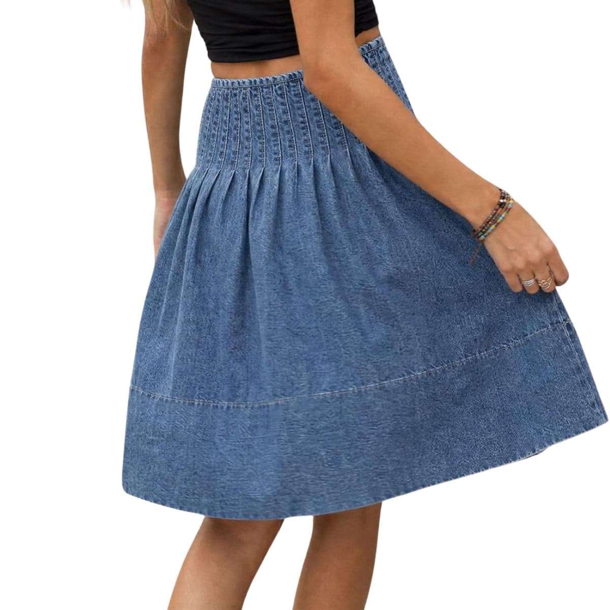 Women’s High Waist Pleated Denim Midi Skirt