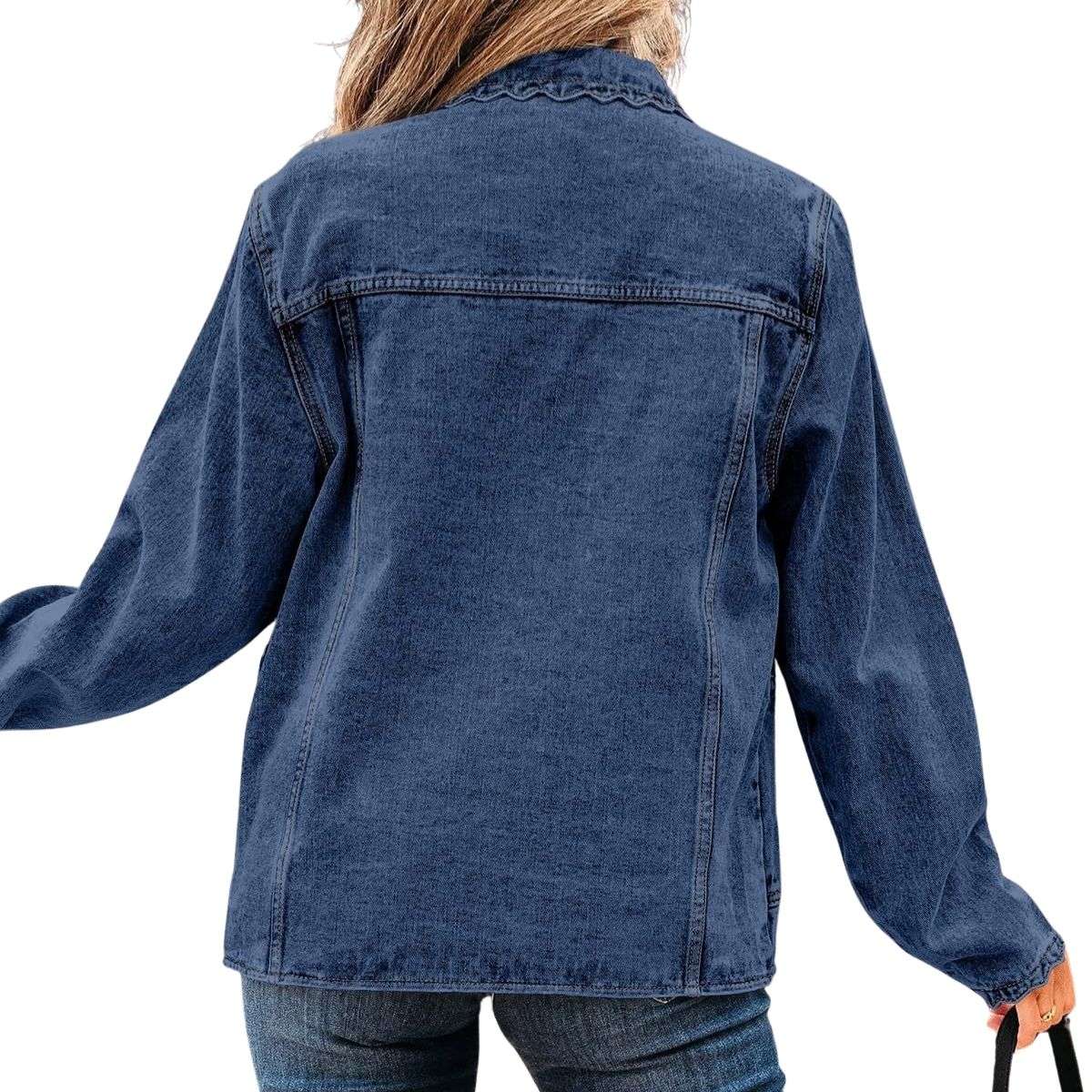 Women’s Relaxed Ruffle Trim Denim Shirt Jacket
