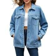 Women’s Collared Button-Front Relaxed Denim Jacket