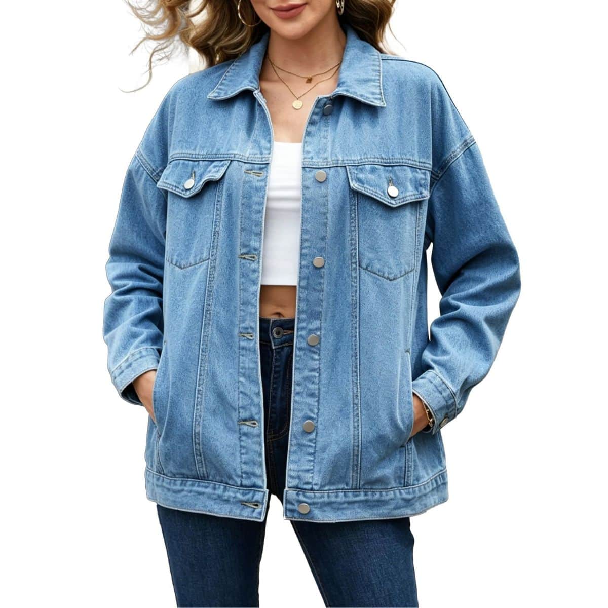 Women’s Collared Button-Front Relaxed Denim Jacket
