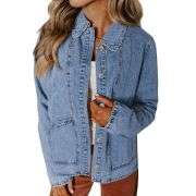 Women’s Relaxed Ruffle Trim Denim Shirt Jacket