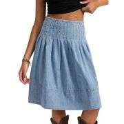 Women’s High Waist Pleated Denim Midi Skirt