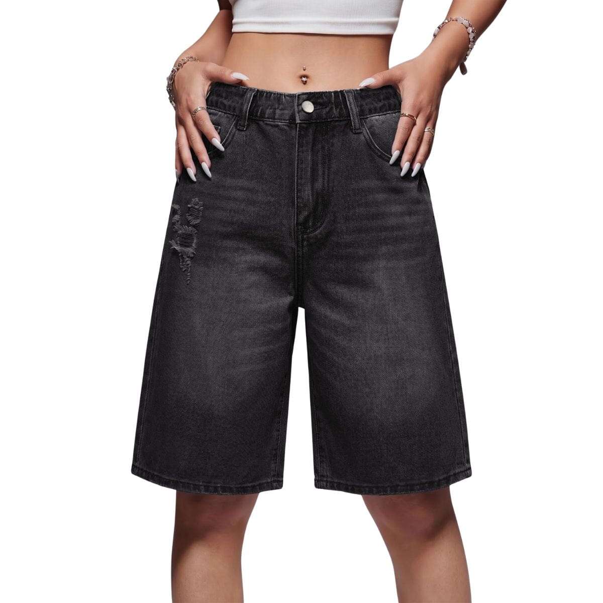 Women’s Low Rise Long Bermuda Denim Shorts