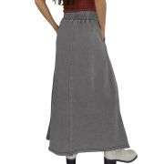 Women’s High Waist Acid Wash Distressed Long Denim Skirt