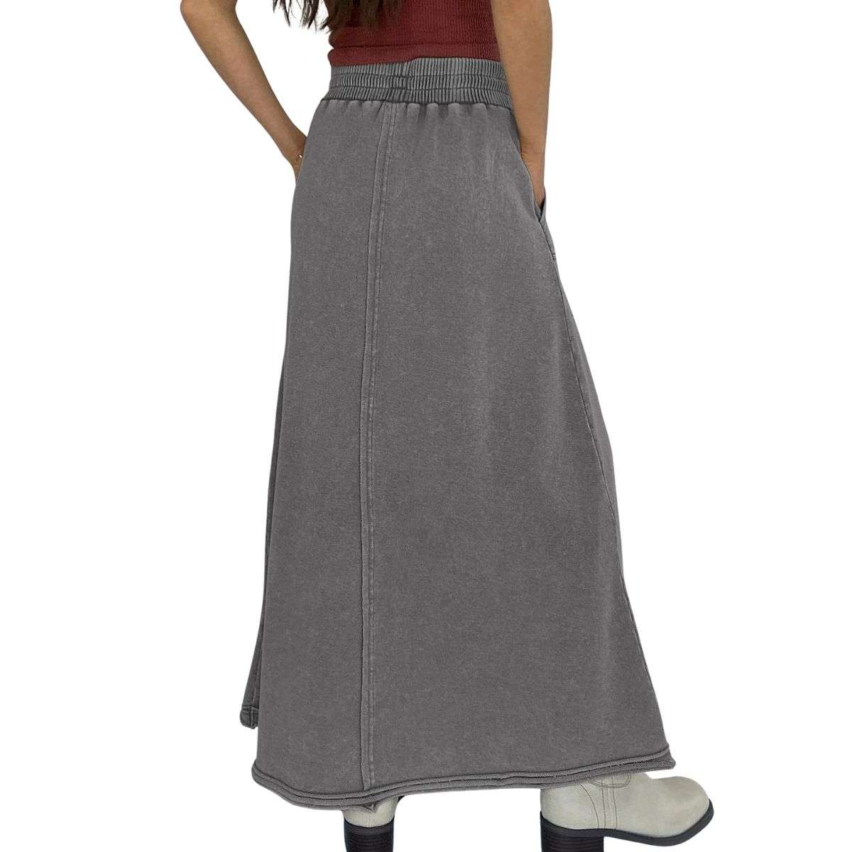 Women’s High Waist Acid Wash Distressed Long Denim Skirt