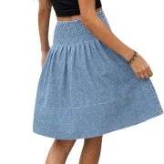 Women’s High Waist Pleated Denim Midi Skirt