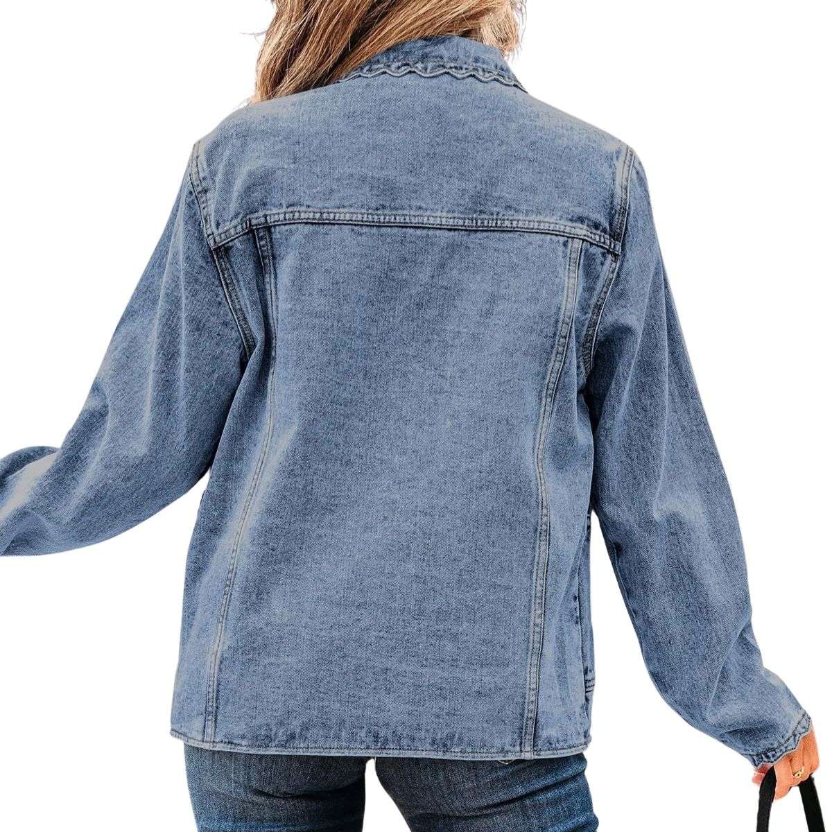 Women’s Relaxed Ruffle Trim Denim Shirt Jacket