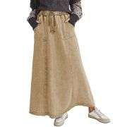 Women’s High Waist Acid Wash Distressed Long Denim Skirt