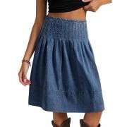 Women’s High Waist Pleated Denim Midi Skirt