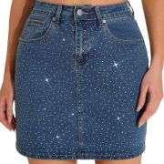Women’s Rhinestone Stretch Sparkly Y2K Denim Mini Skirt