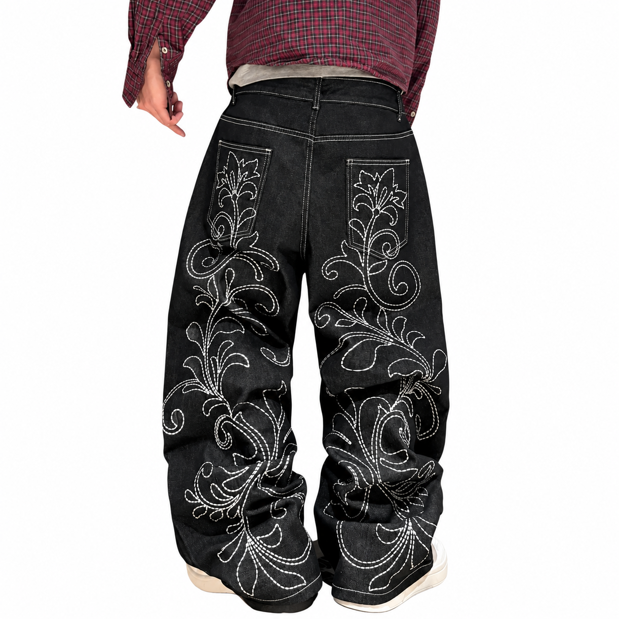 Men’s Y2K Floral Embroidered Baggy Jeans