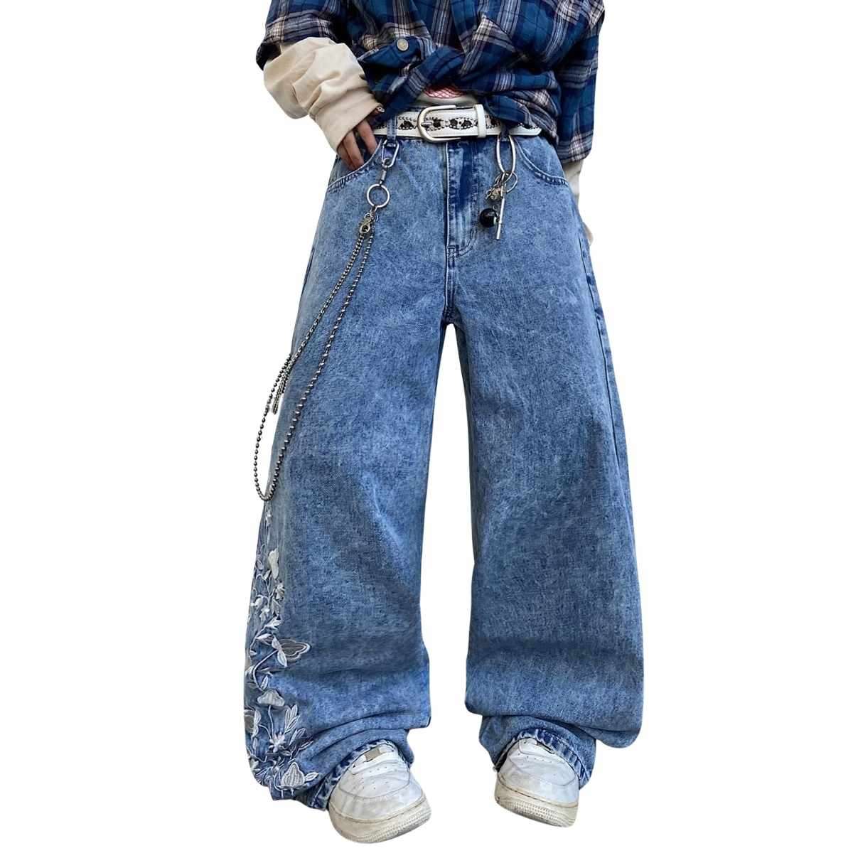 Men’s Y2K Floral Embroidered Baggy Jeans