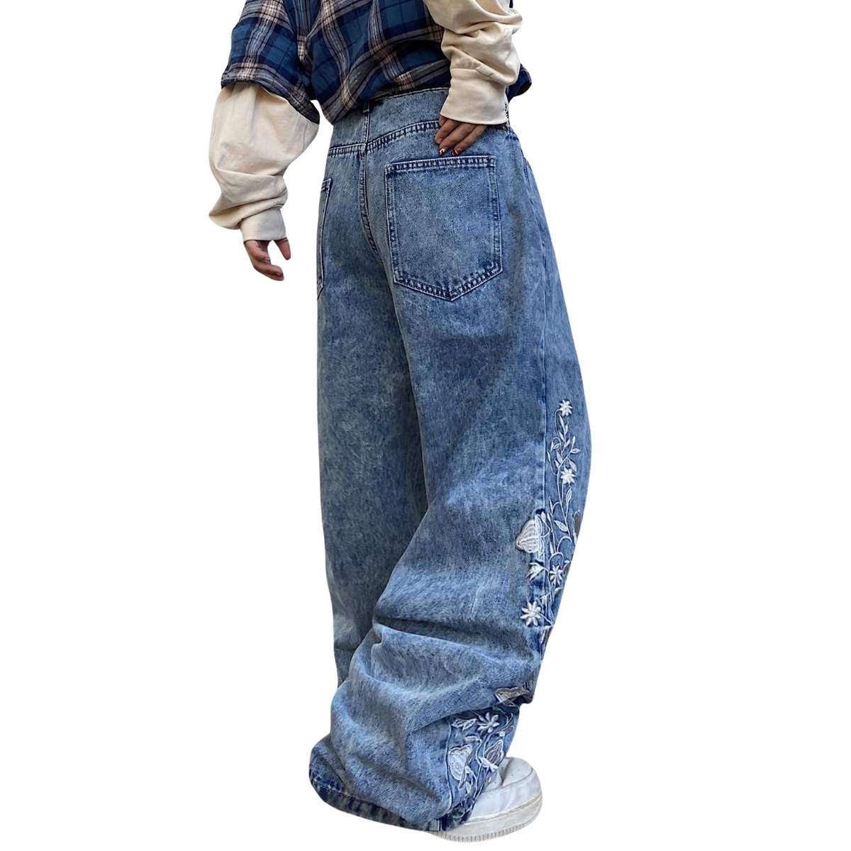 Men’s Y2K Floral Embroidered Baggy Jeans