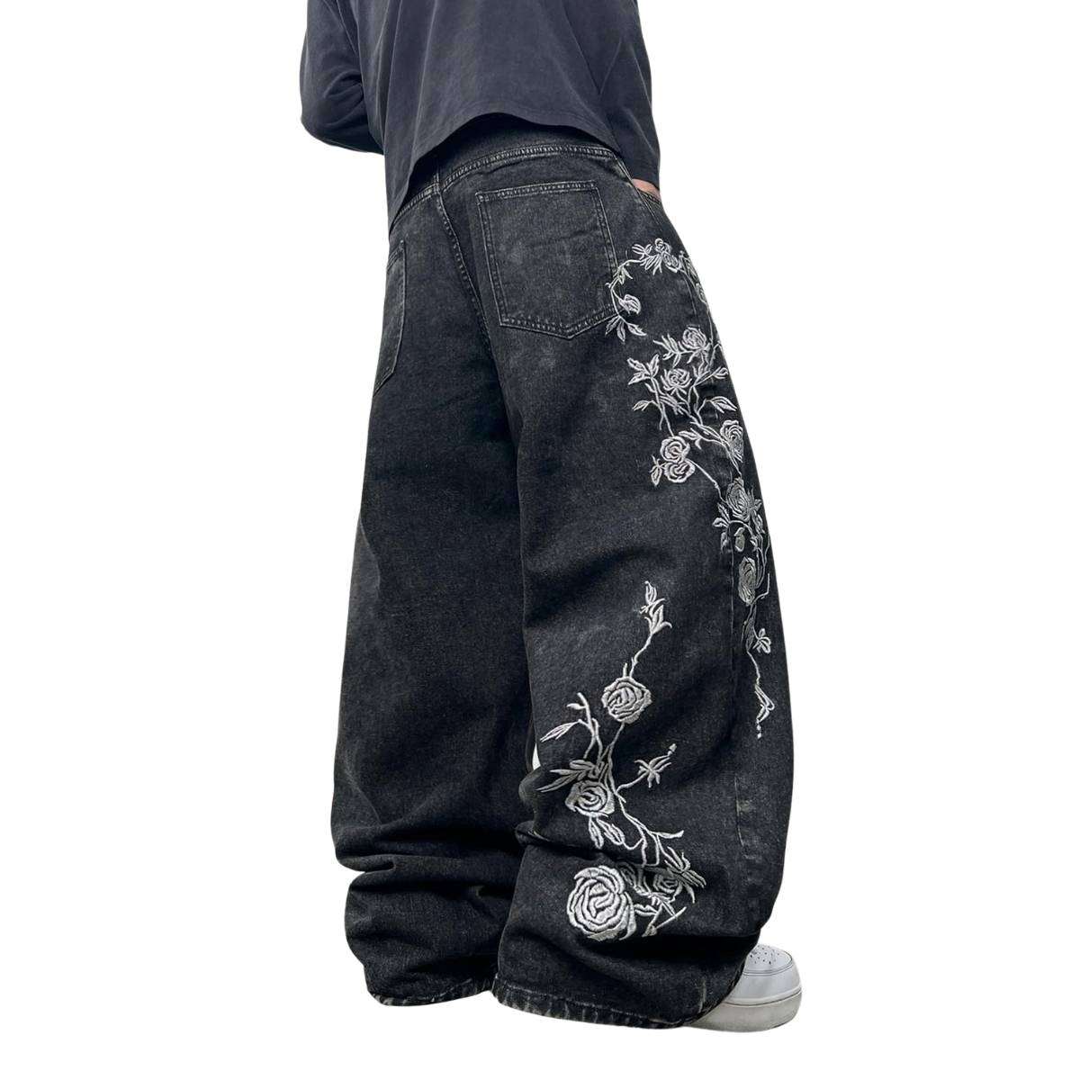 Men’s Y2K Floral Embroidered Baggy Jeans