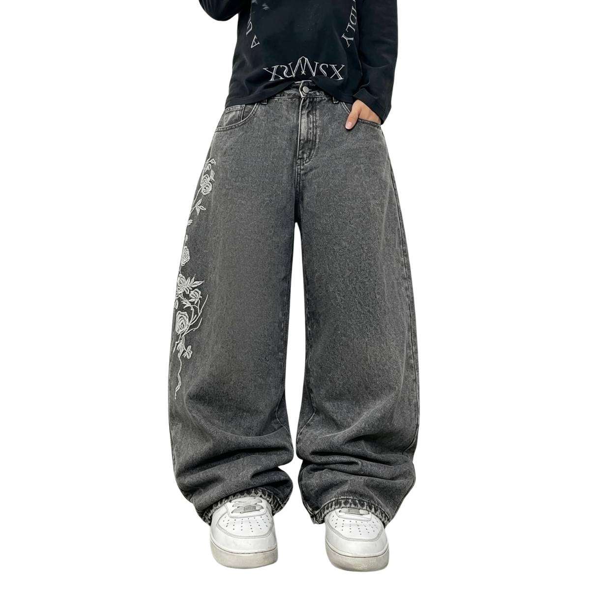 Men’s Y2K Floral Embroidered Baggy Jeans