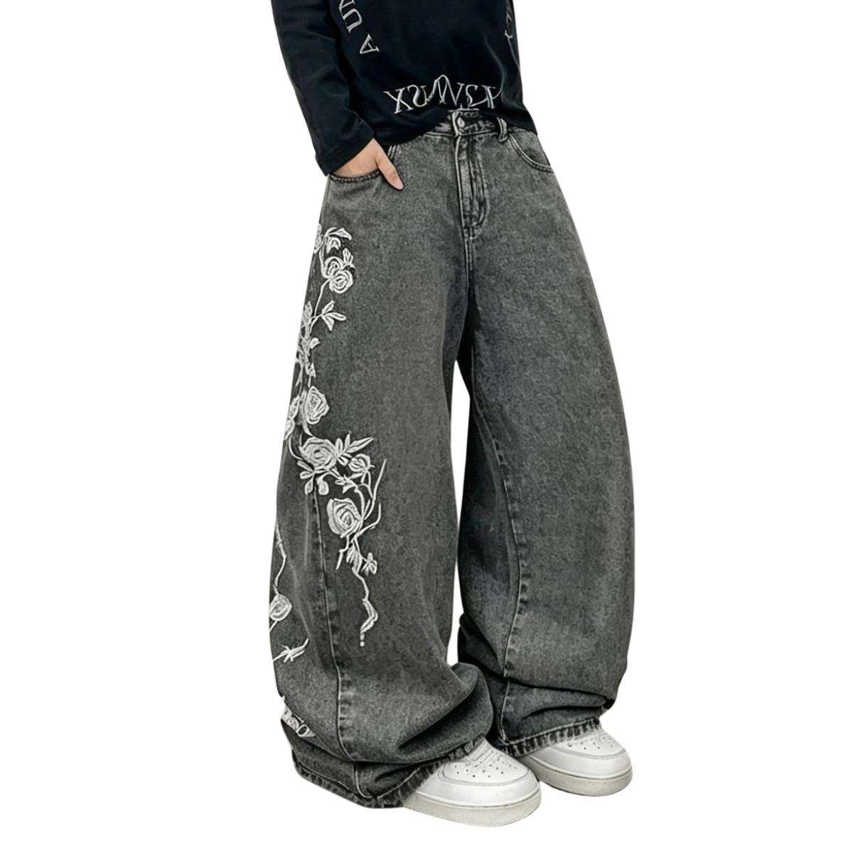 Men’s Y2K Floral Embroidered Baggy Jeans