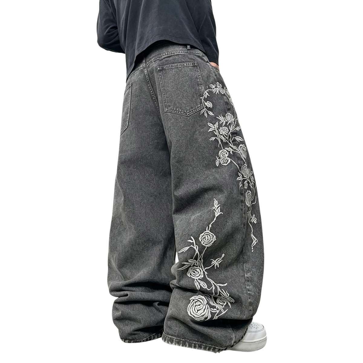 Men’s Y2K Floral Embroidered Baggy Jeans