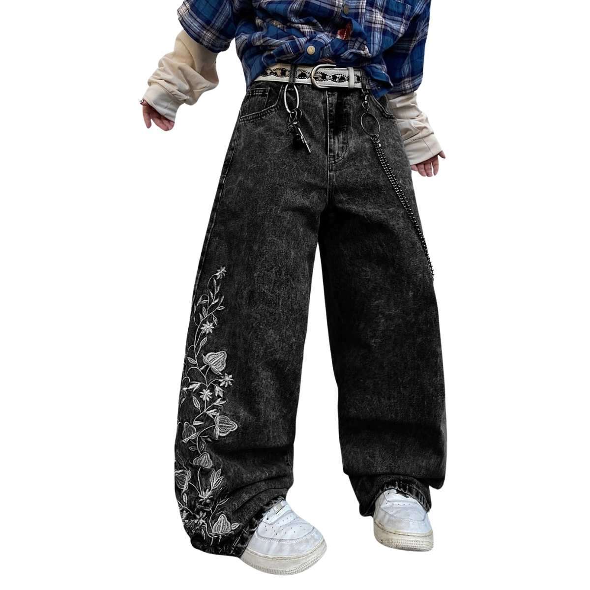 Men’s Y2K Floral Embroidered Baggy Jeans