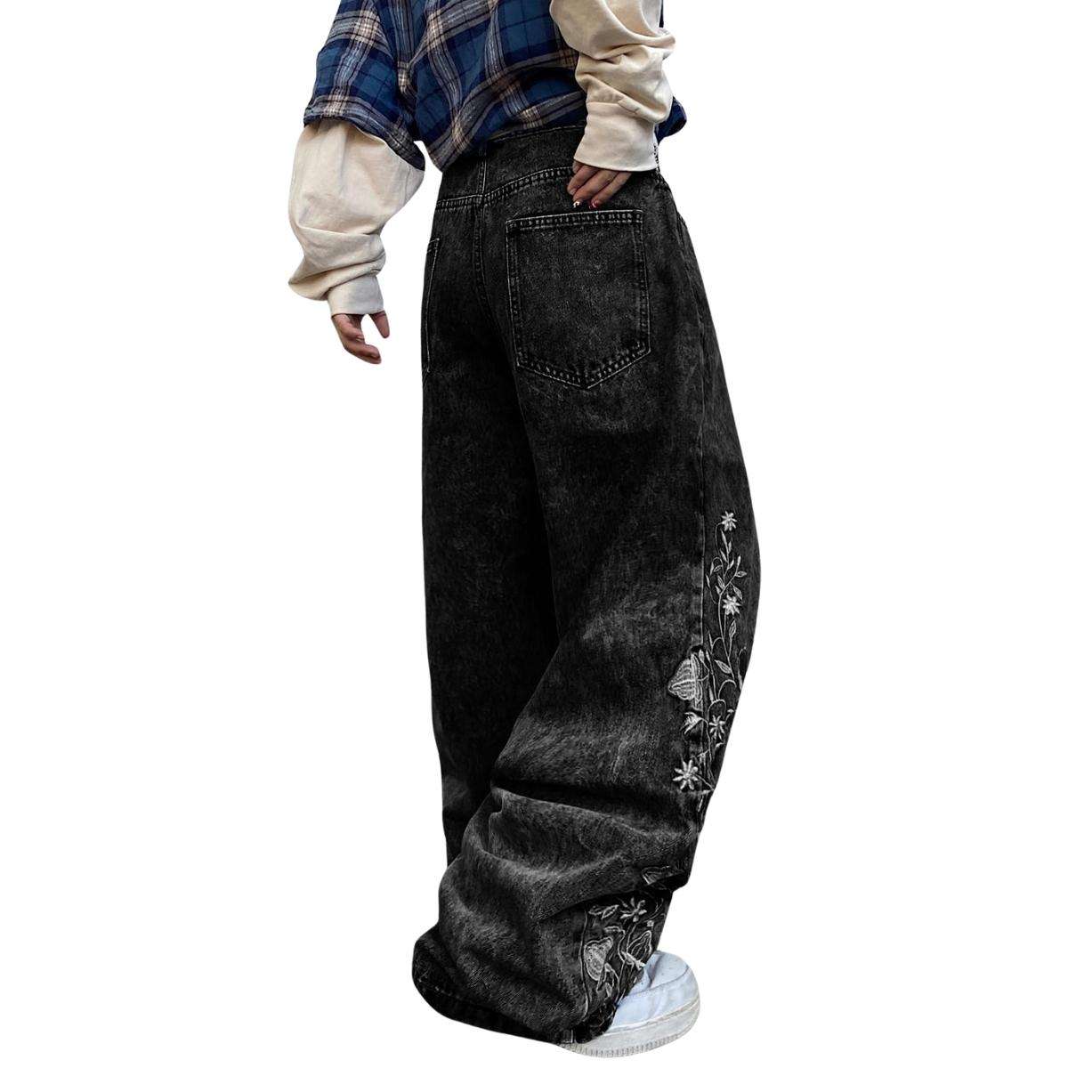 Men’s Y2K Floral Embroidered Baggy Jeans