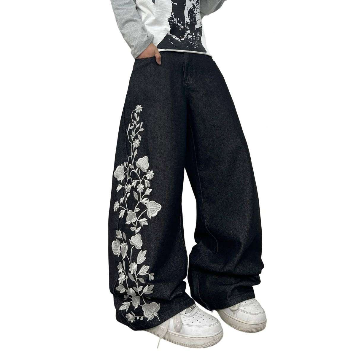 Men’s Y2K Floral Embroidered Baggy Jeans