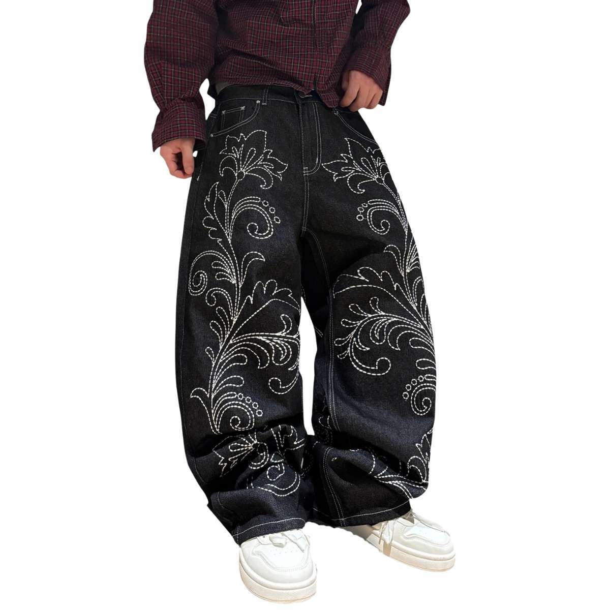 Men’s Y2K Floral Embroidered Baggy Jeans
