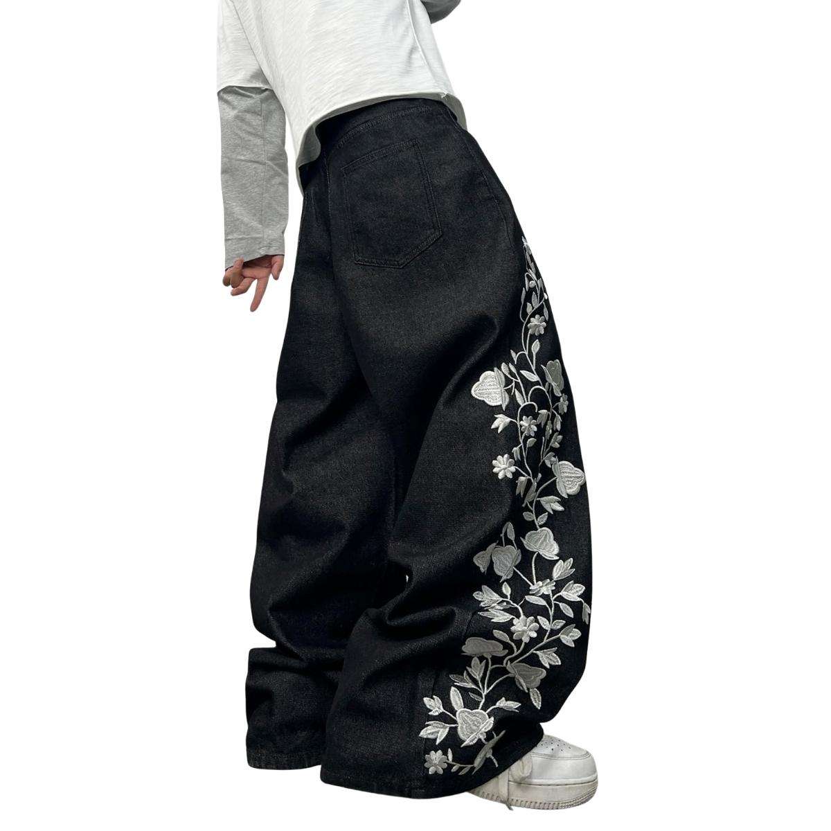 Men’s Y2K Floral Embroidered Baggy Jeans