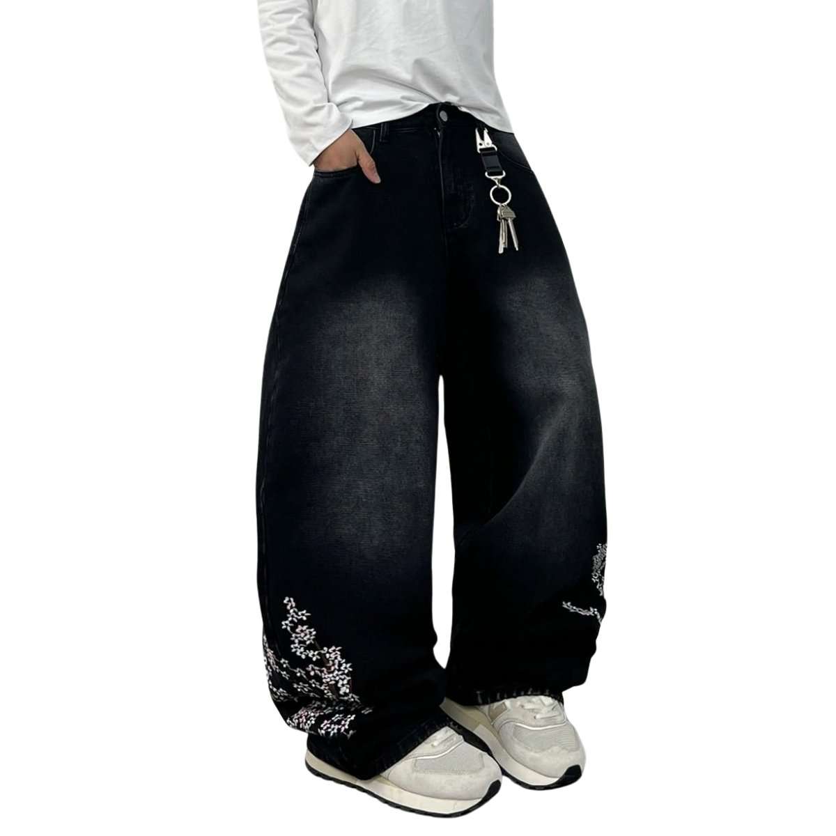 Men’s Y2K Floral Embroidered Baggy Jeans