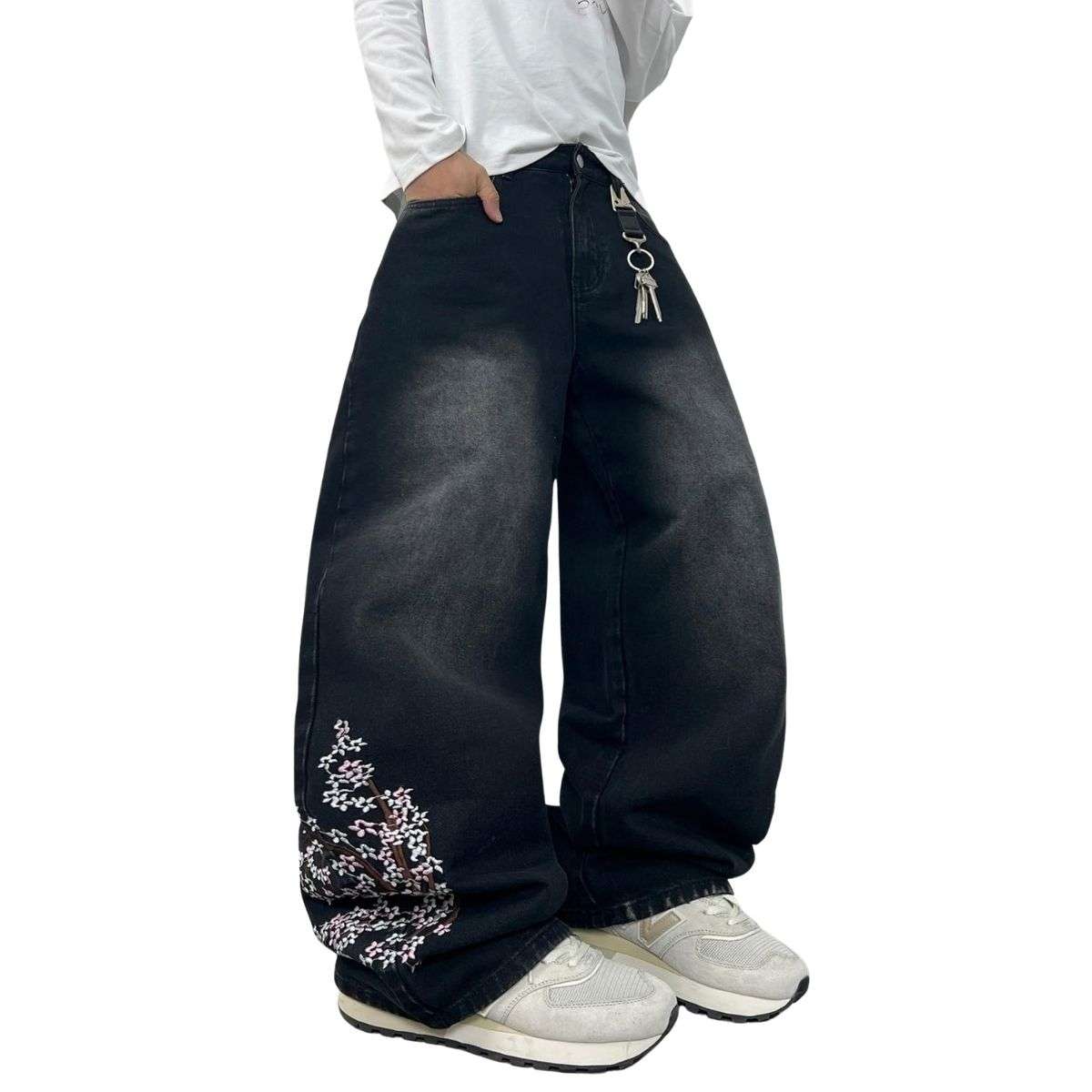 Men’s Y2K Floral Embroidered Baggy Jeans