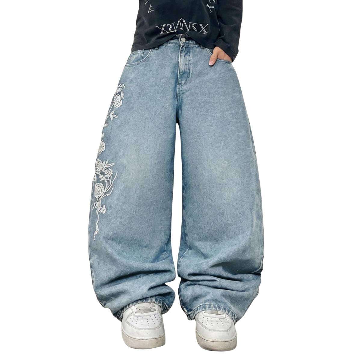Men’s Y2K Floral Embroidered Baggy Jeans