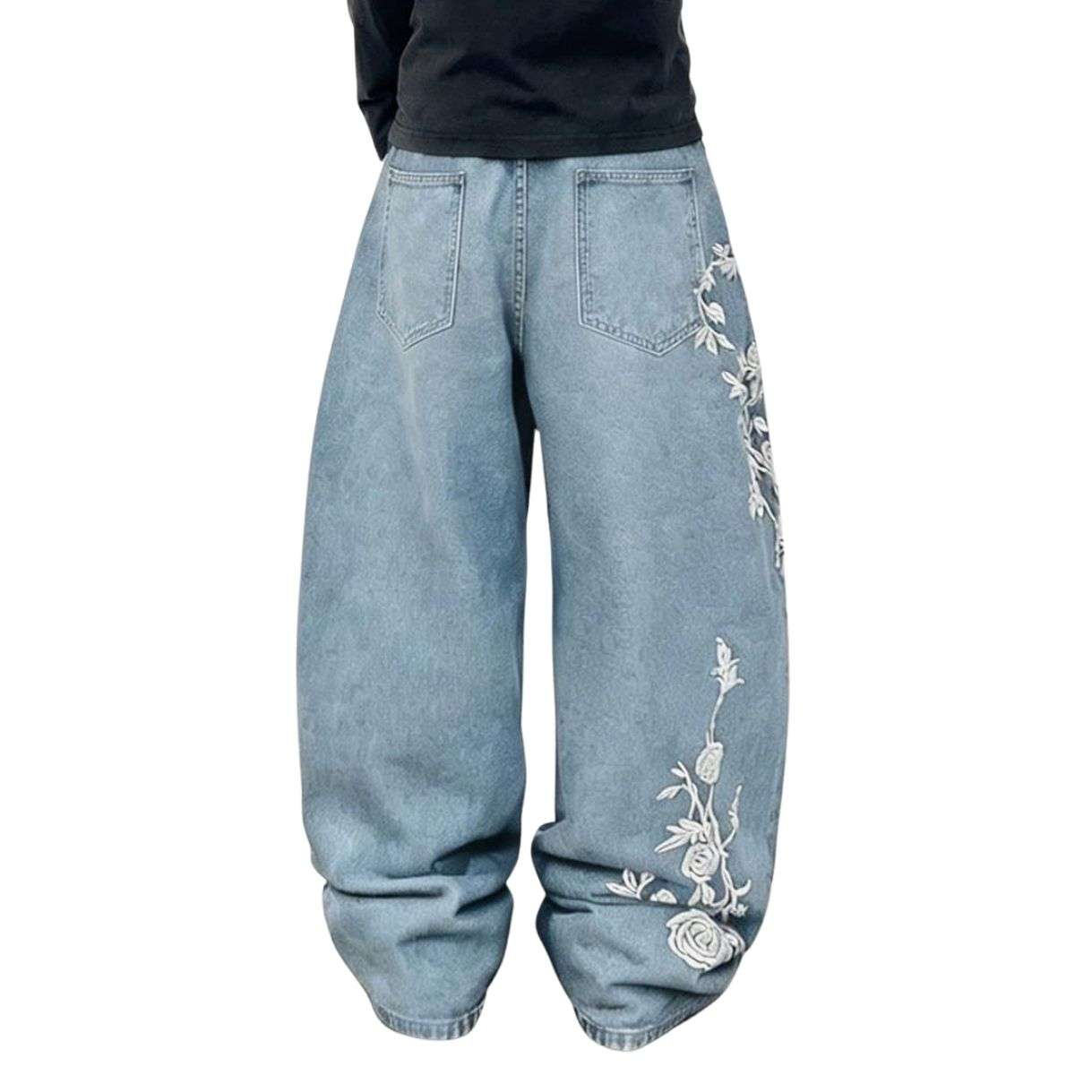 Men’s Y2K Floral Embroidered Baggy Jeans