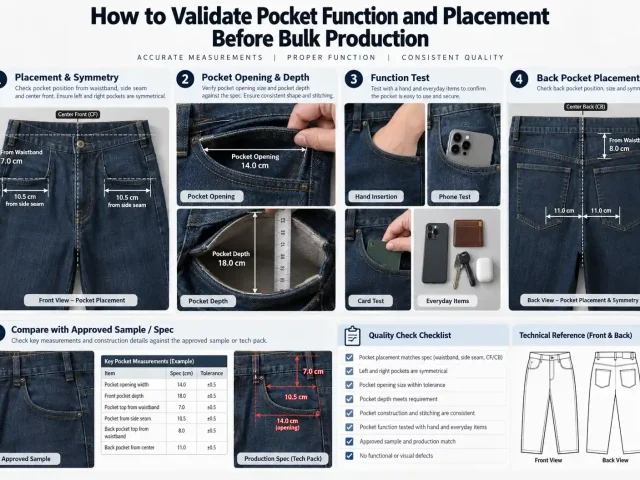 Garment pocket placement measurement using technical specifications and fixed reference points